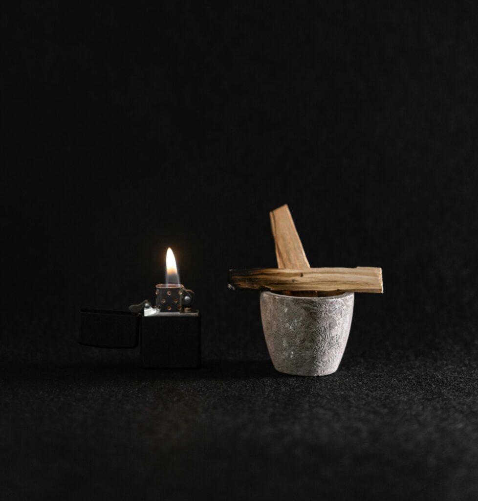 Burning Lighter and Palo Santo Wood Chip